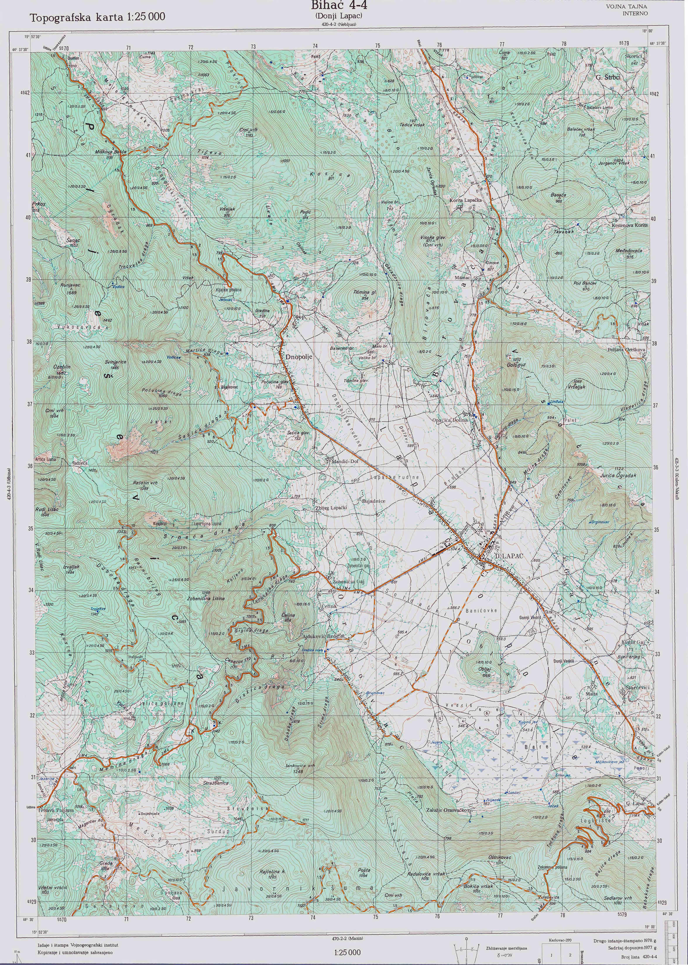  topografska karta BiH 25000 JNA  Bihać