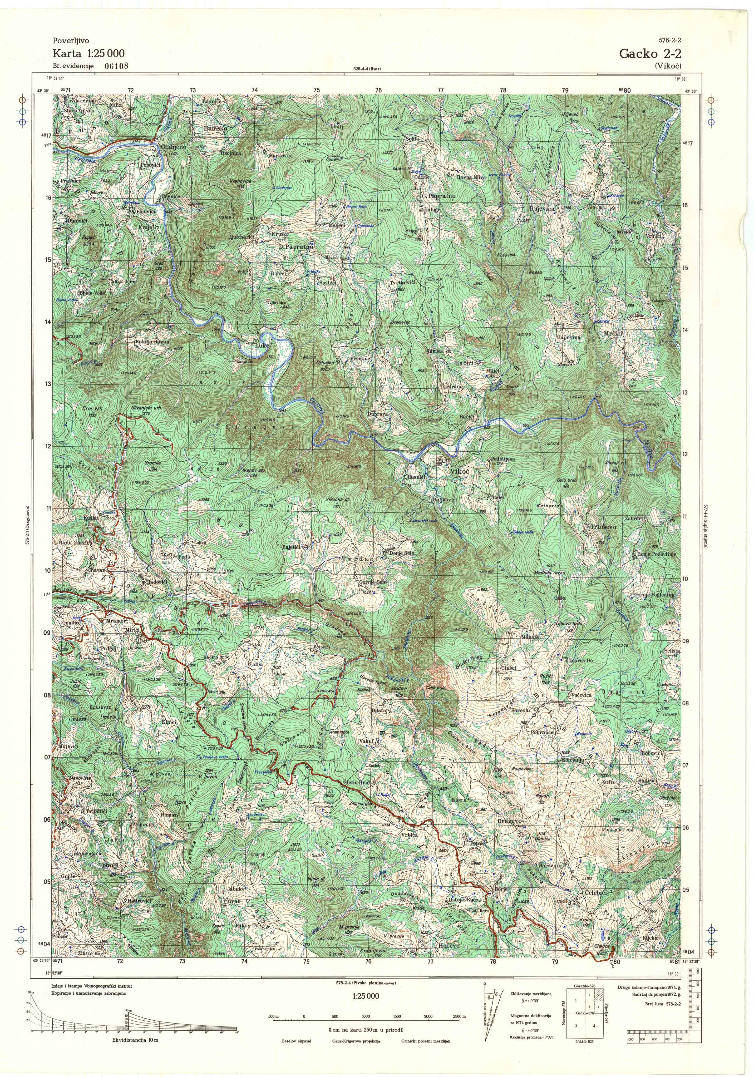  topografska karta srbije 25000 JNA  Gacko