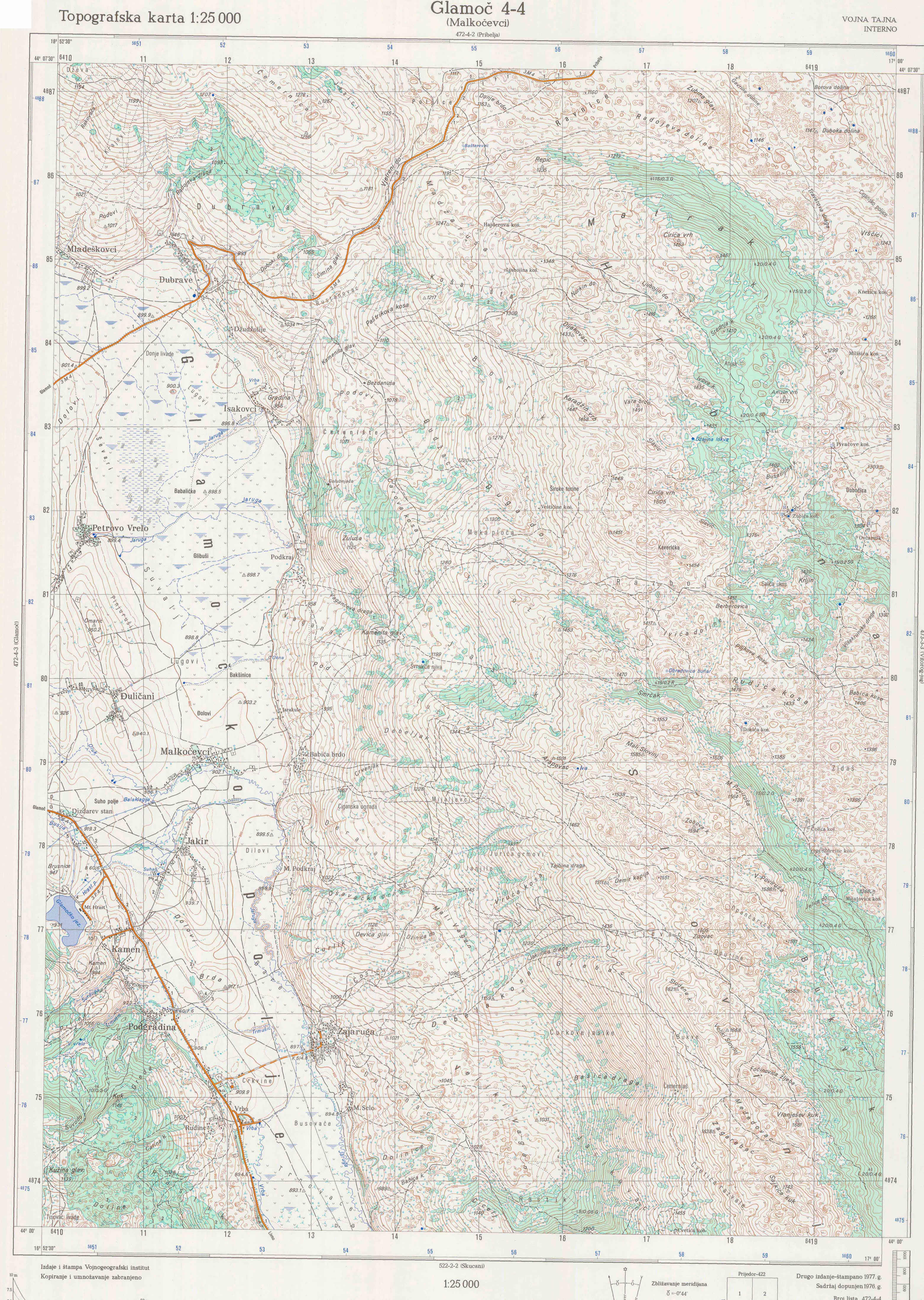  topografska karta BiH 25000 JNA  Glamoč