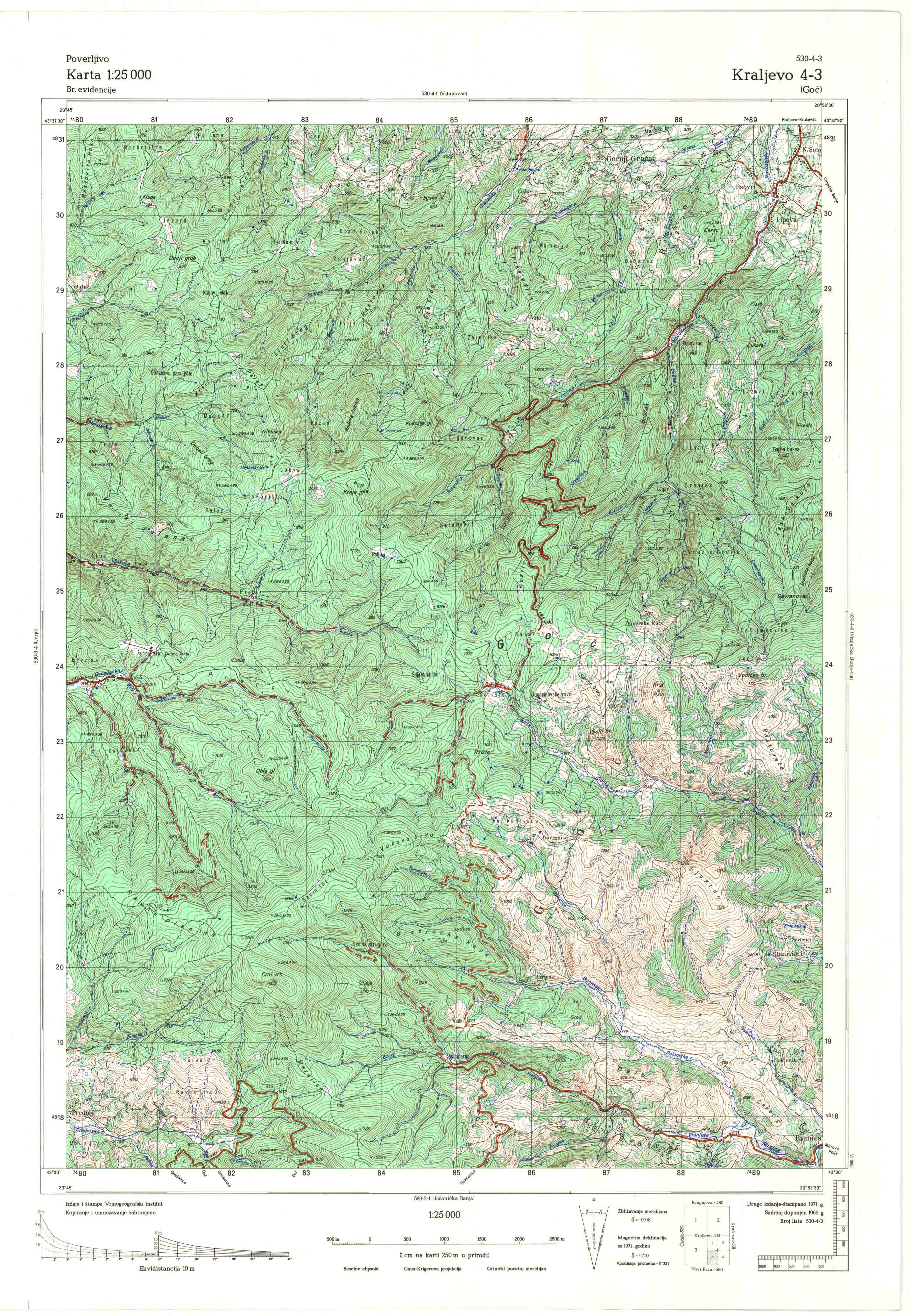  topografska karta srbije 25000 JNA  Kraljevo