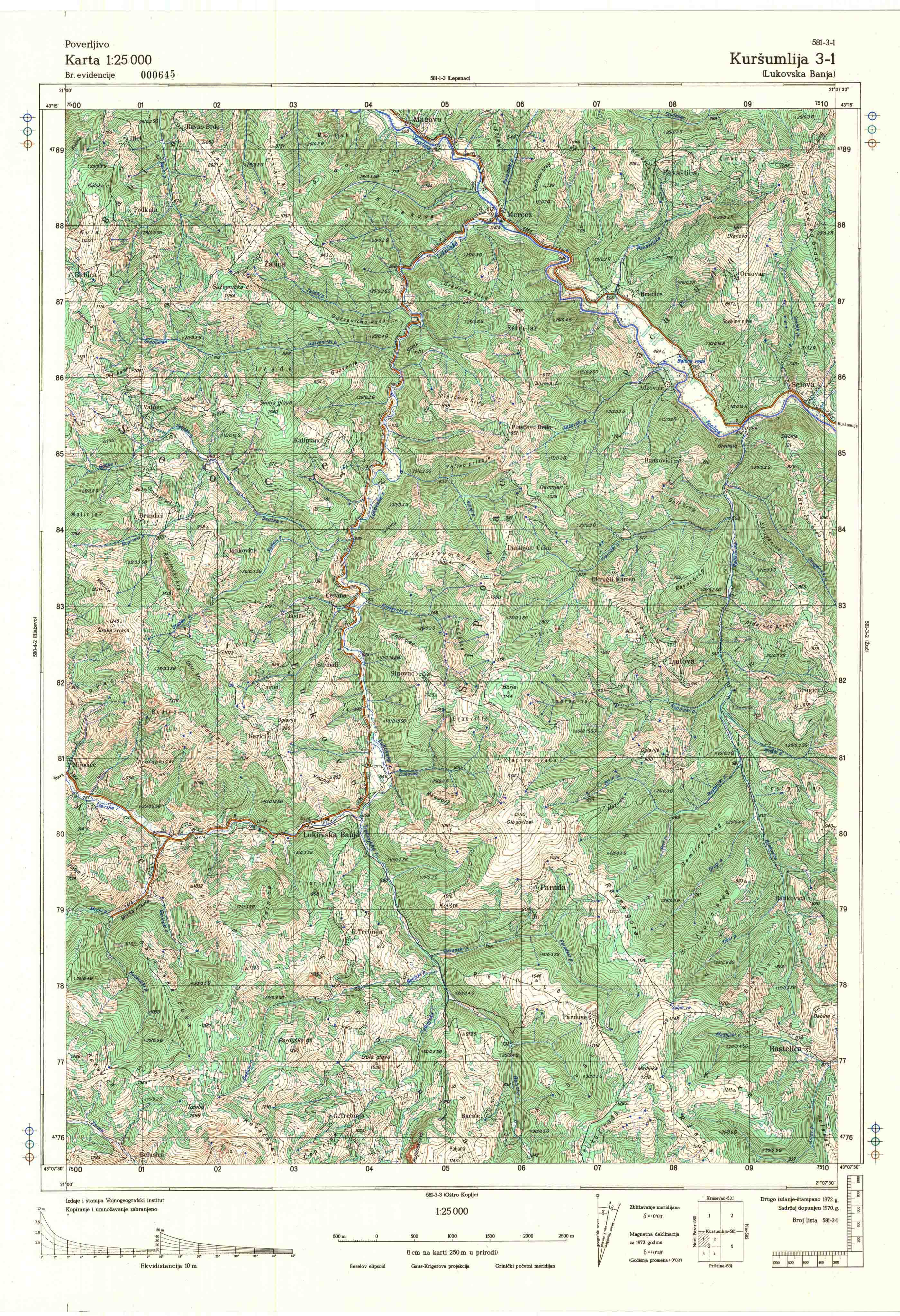  topografska karta srbije 25000 JNA  Kuršumlija