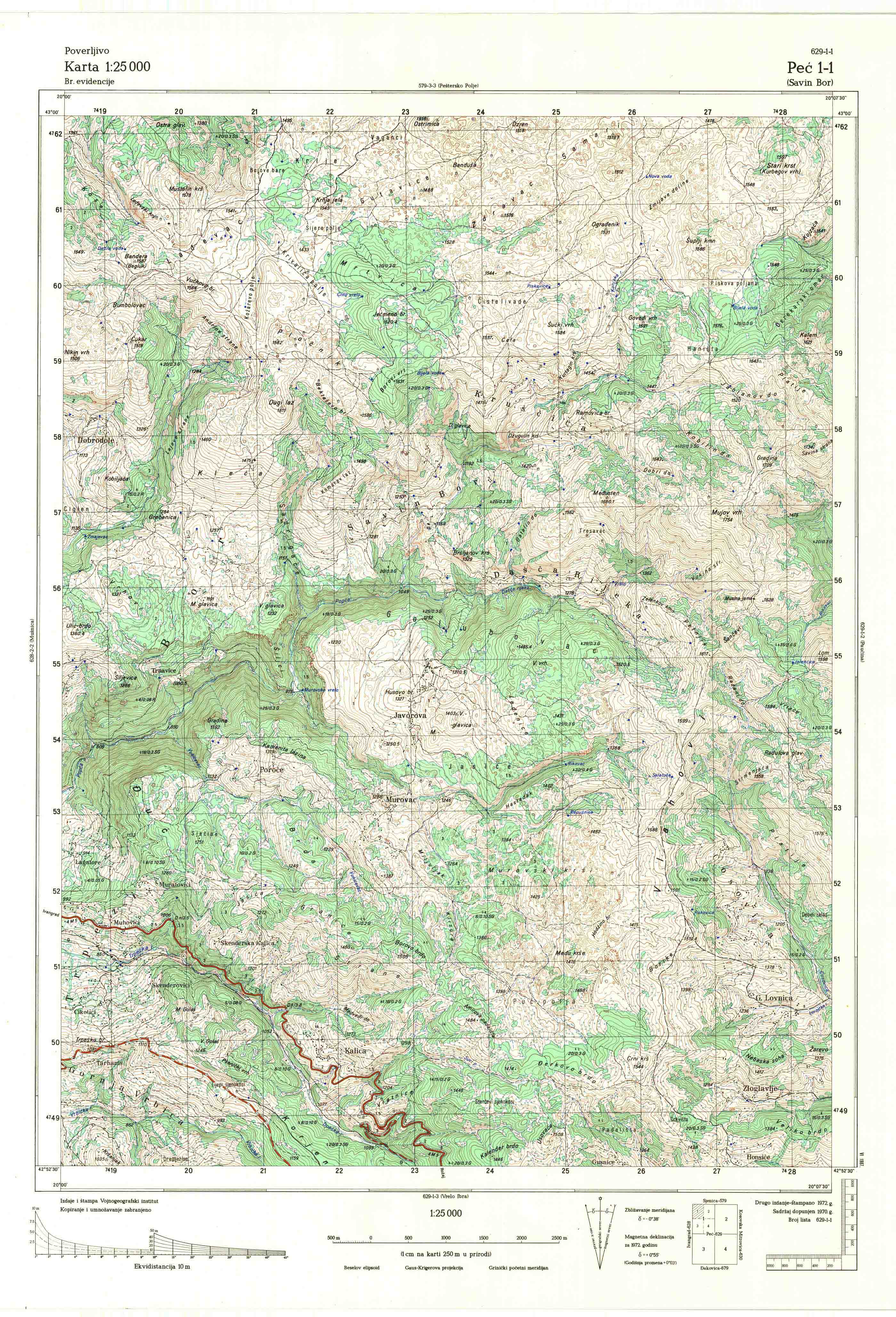  topografska karta Kosovo 25000 JNA  Peć