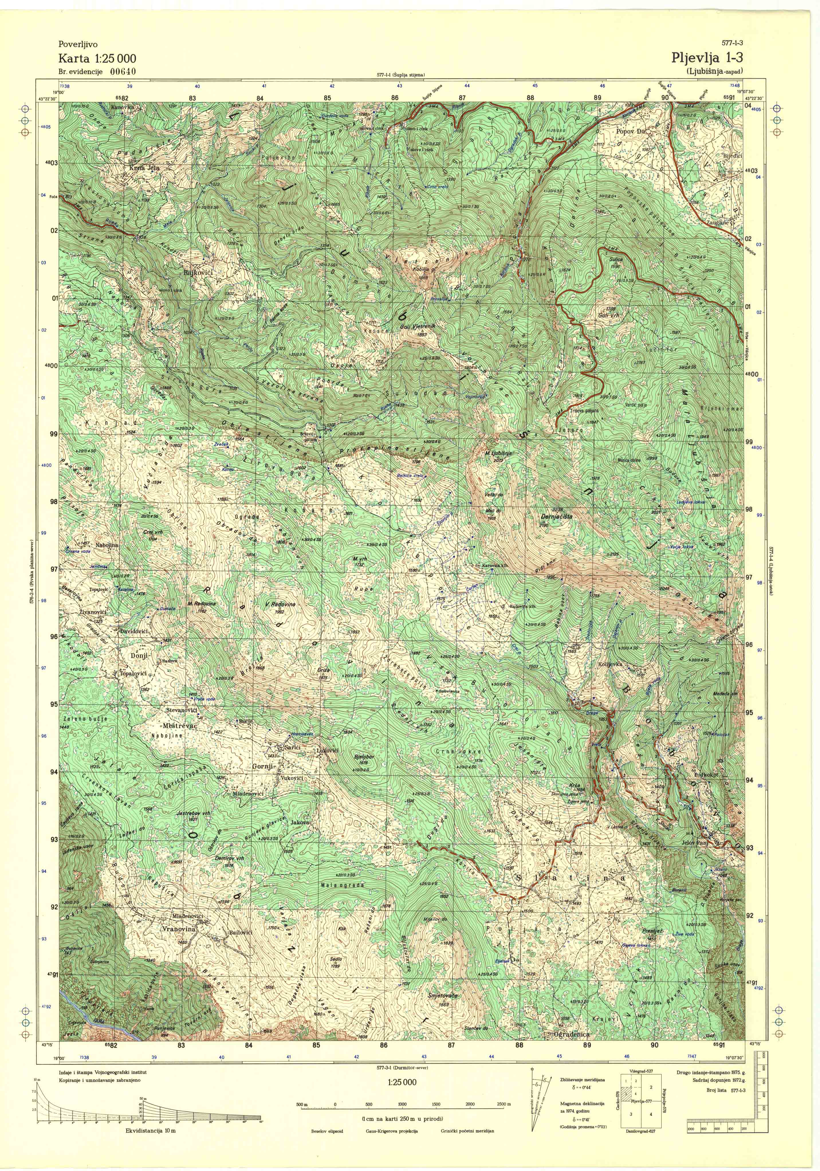  topografska karta srbije 25000 JNA  Pljevlja