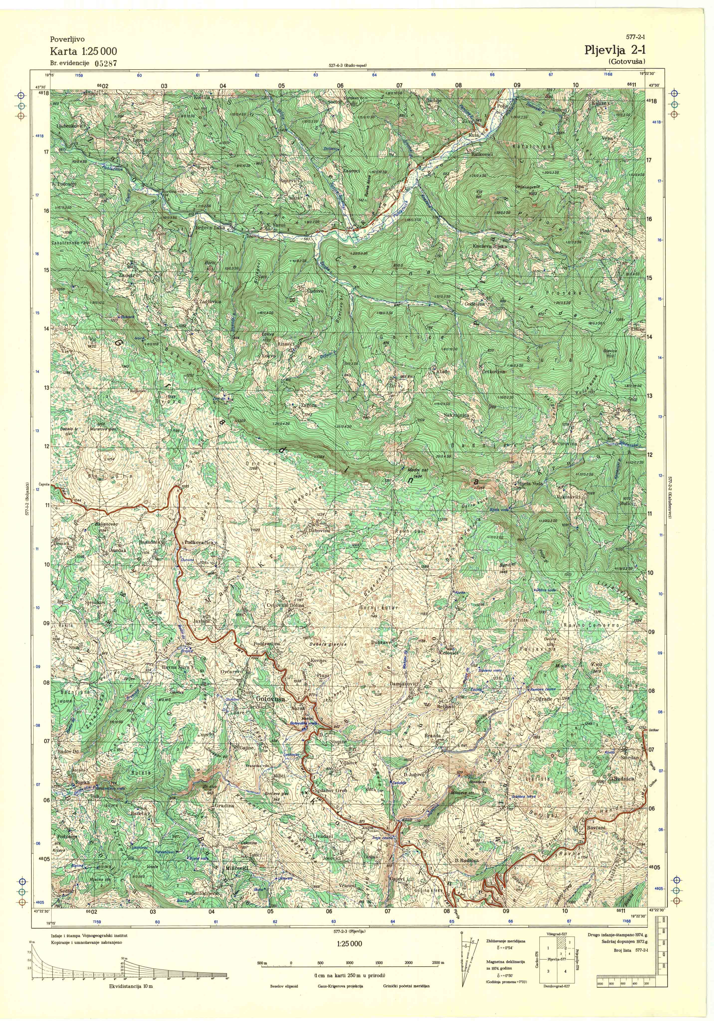  topografska karta srbije 25000 JNA  Pljevlja