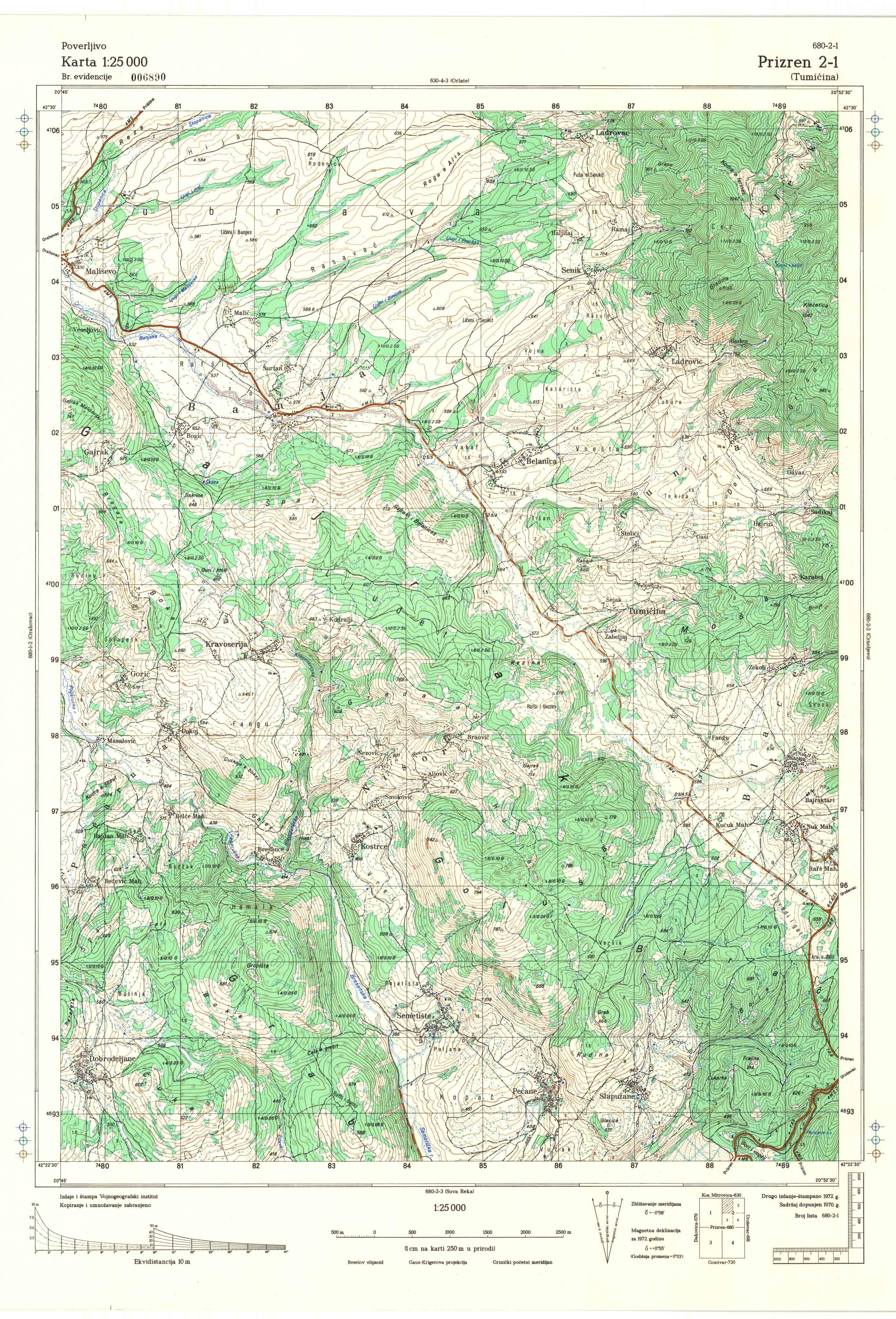  topografska karta Kosovo 25000 JNA  Prizren