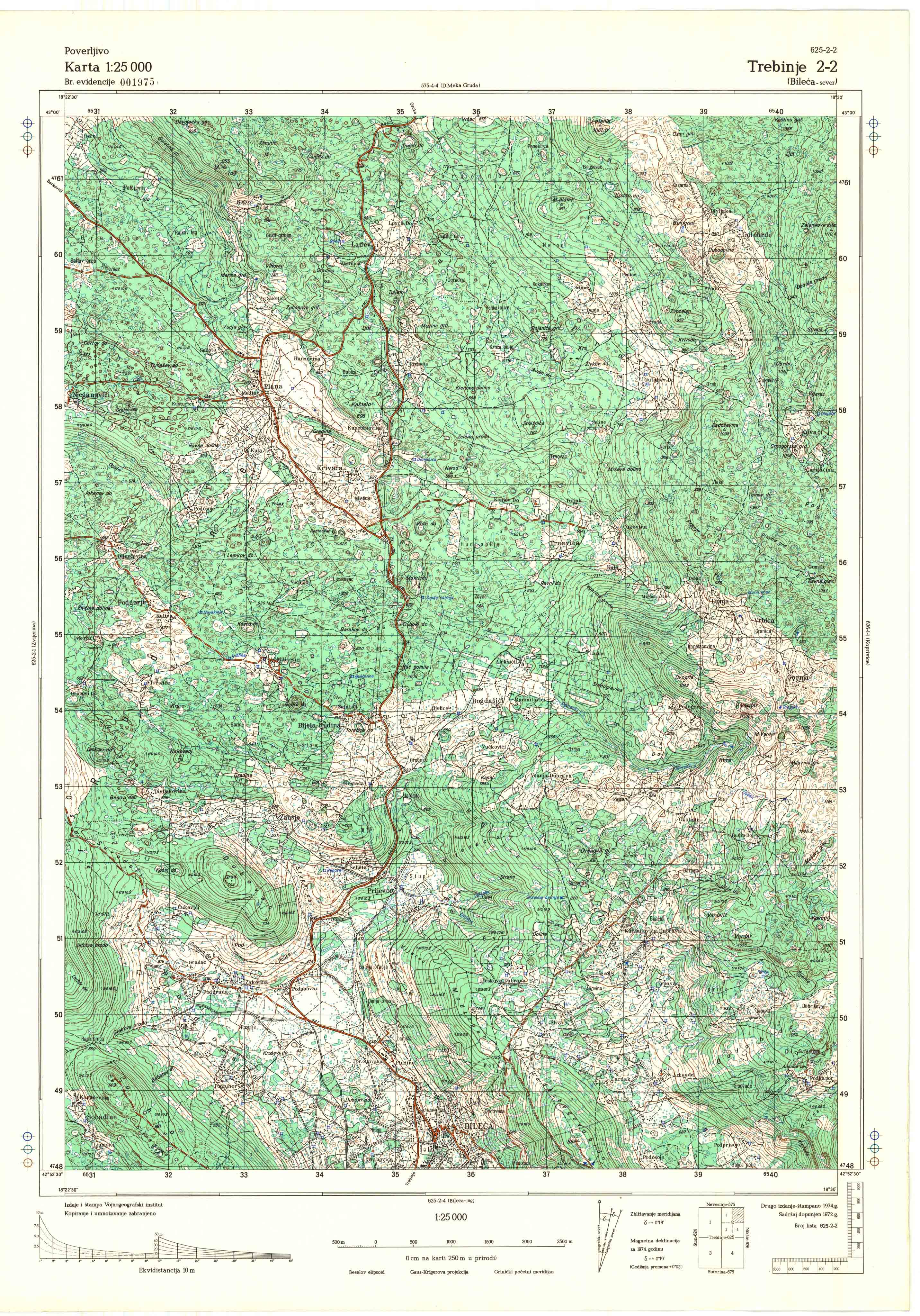  topografska karta srbije 25000 JNA  Trebinje