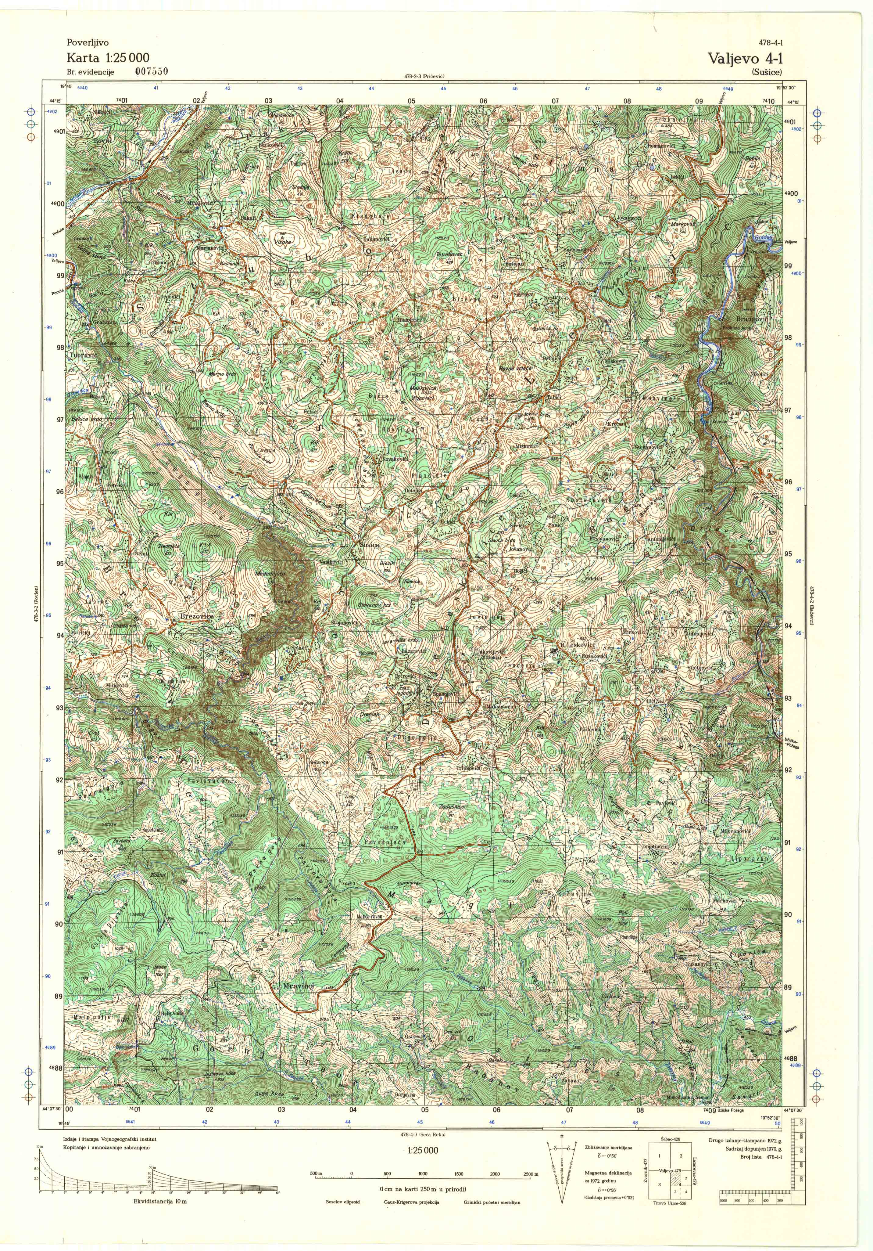  topografska karta srbije 25000 JNA  Valjevo