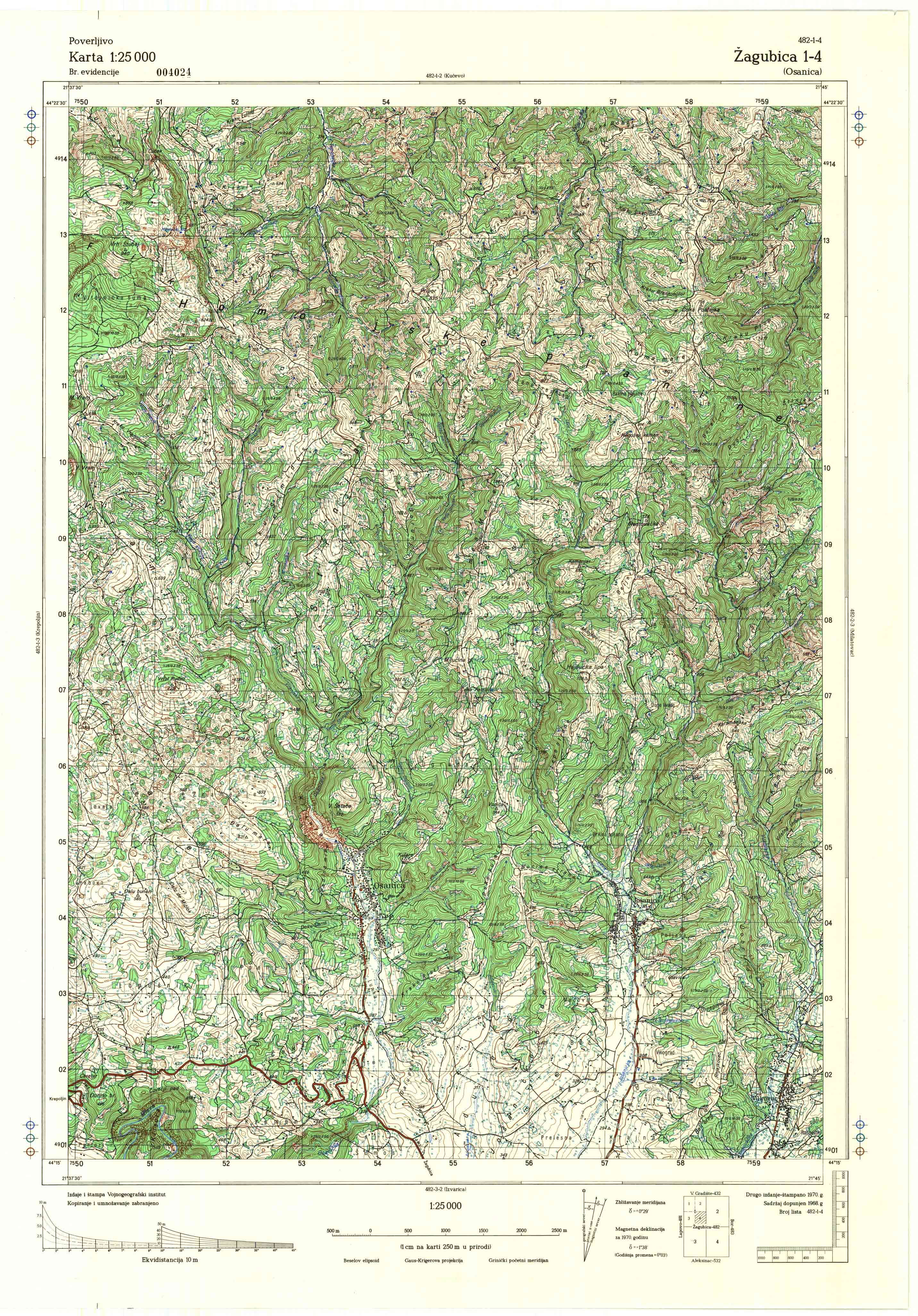  topografska karta srbije 25000 JNA  Zagubica